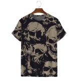 Men's Skull Print Crew Neck Short Sleeve T-Shirt