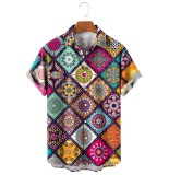 Men's Casual Printed Lapel Short Sleeve Shirt 84801049M