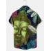 Men's Vintage Buddha Head Print Short Sleeve Shirt